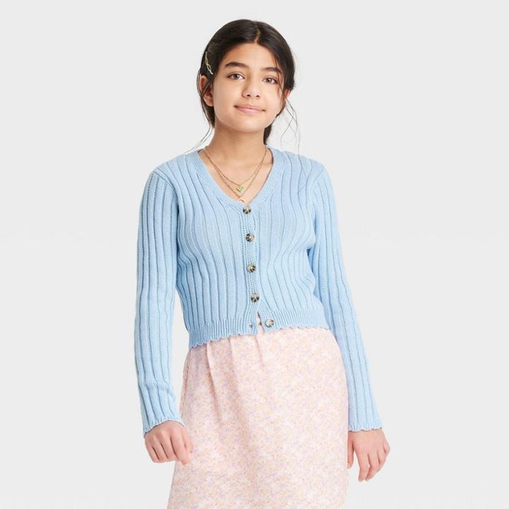 Girls' Cropped Cardigan Sweater - Art Class Blue