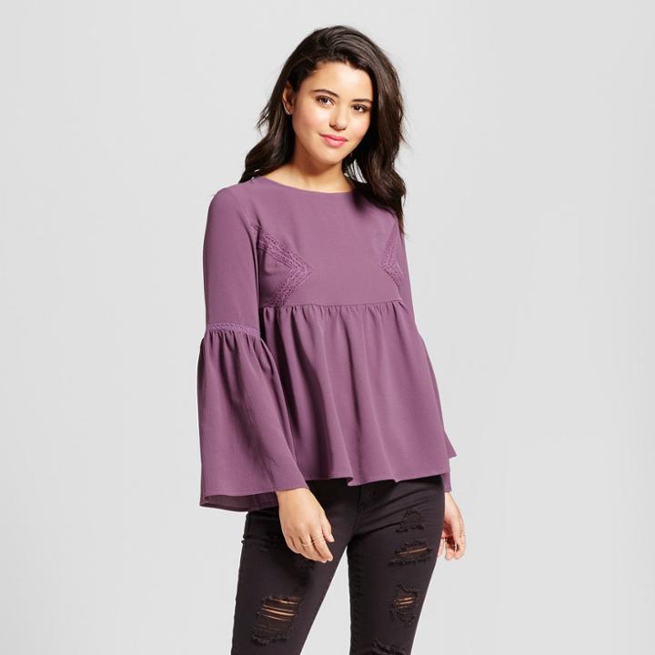 Women's Embroidered Lace Bell Sleeve Top - Grayson Threads (juniors') Purple