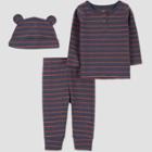 Carter's Just One You Baby Boys' 3pc Striped Top & Bottom Set With Hat - Gray Newborn