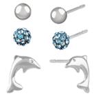 Target Women's Studs Earrings Sterling Silver Three Pairs Ball Fireball & Dolphin-silver/blue