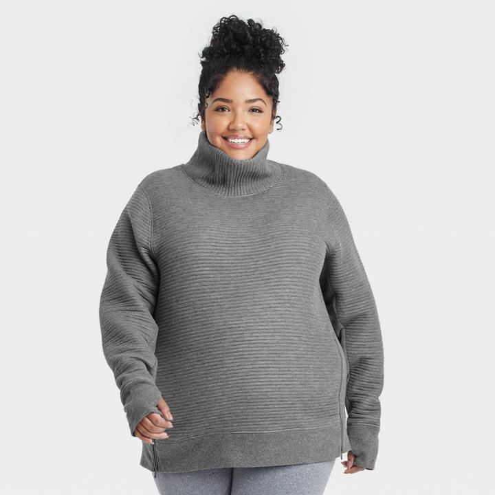Women's Plus Size Quilted Pullover Sweatshirt - All In Motion Heathered Gray