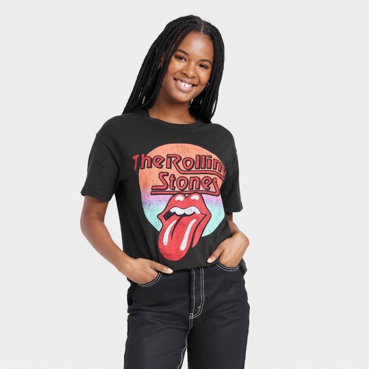Women's The Rolling Stones Short Sleeve Graphic Boyfriend T-shirt - Black
