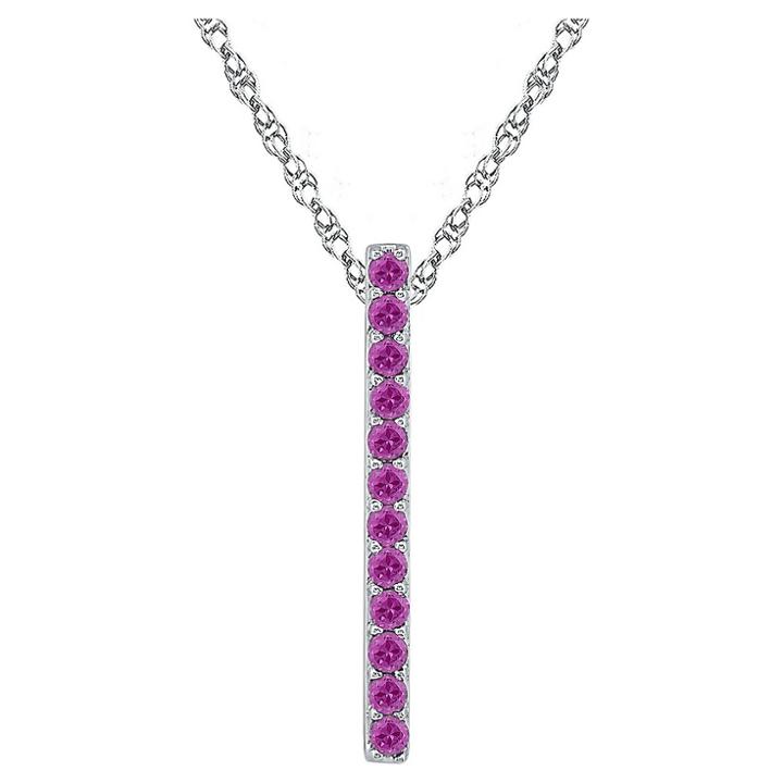 Target Natural Amethyst Prong Set Vertical Bar Pendant In Sterling Silver, Girl's, White