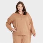 Women's Plus Size Fleece Quarter Zip Sweatshirt - A New Day Tan