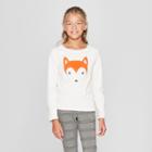 Girls' Faux Fur Fox Graphic Long Sleeve Top - Cat & Jack Cream