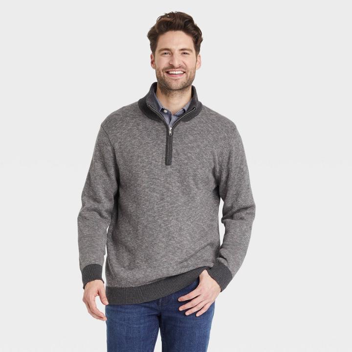 Men's Regular Fit 1/4 Zip Pullover Sweater - Goodfellow & Co Gray