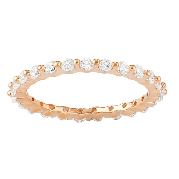 Journee Collection 7/8 Ct. T.w. Round-cut Cz Basket Set Wedding Band In Sterling Silver - Rose Gold, 8, Girl's, Pink