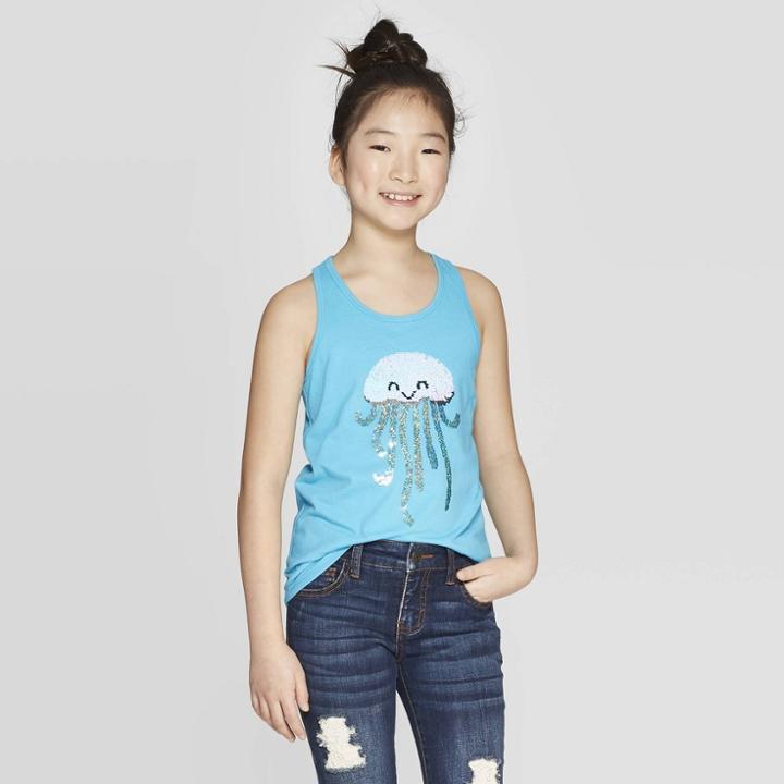 Girls' Jellyfish Flip Sequin Tank - Cat & Jack Blue
