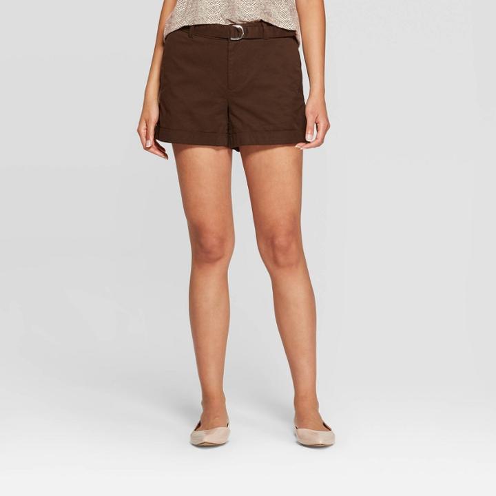 Women's Mid-rise Belted Shorts - A New Day Brown