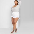 Women's Plus Size High-rise Frayed Hem Jean Shorts - Wild Fable White