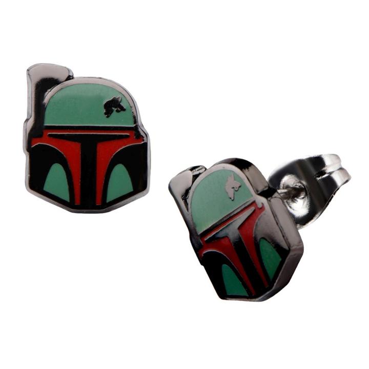 Star Wars Boba Fett Stainless Steel Enamel Stud Earrings, Kids Unisex