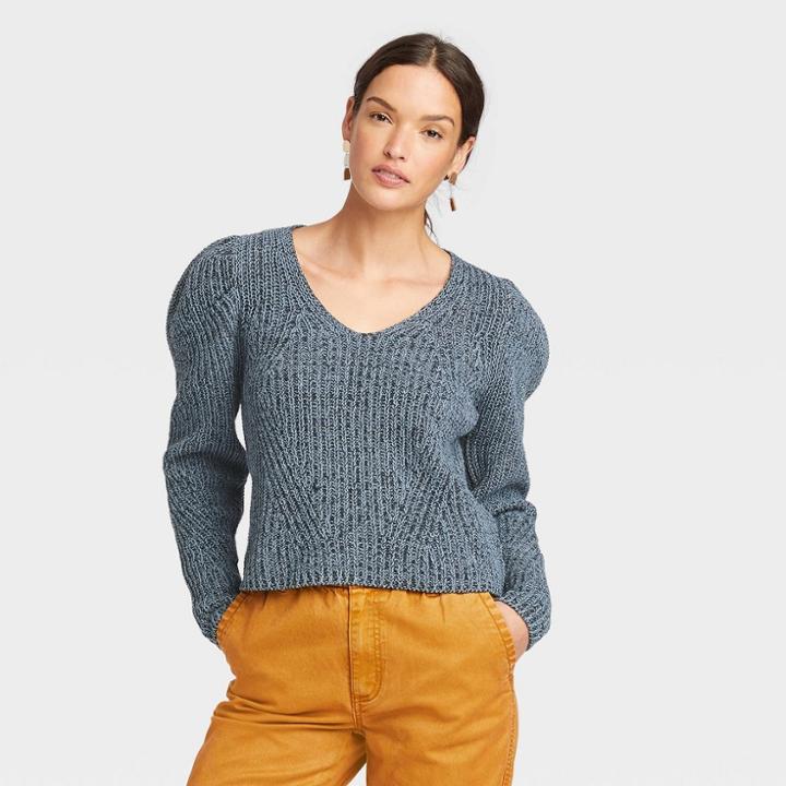 Women's V-neck Pullover Sweater - Universal Thread Blue