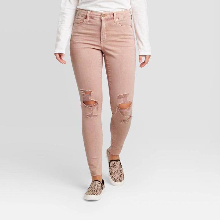 Women's High-rise Distressed Skinny Jeans - Universal Thread Pink