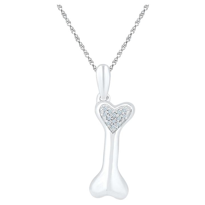 Target Diamond Accent Round White Diamond Prong Set Dog-bone Pendant In Sterling Silver (18 Ij-i2-i3), Women's