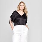 Women's Plus Size Woven Stretch Short Sleeve Top - Ava & Viv Black
