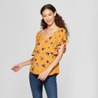 Women's Floral Print Flutter Short Sleeve Woven Top - Xhilaration Yellow