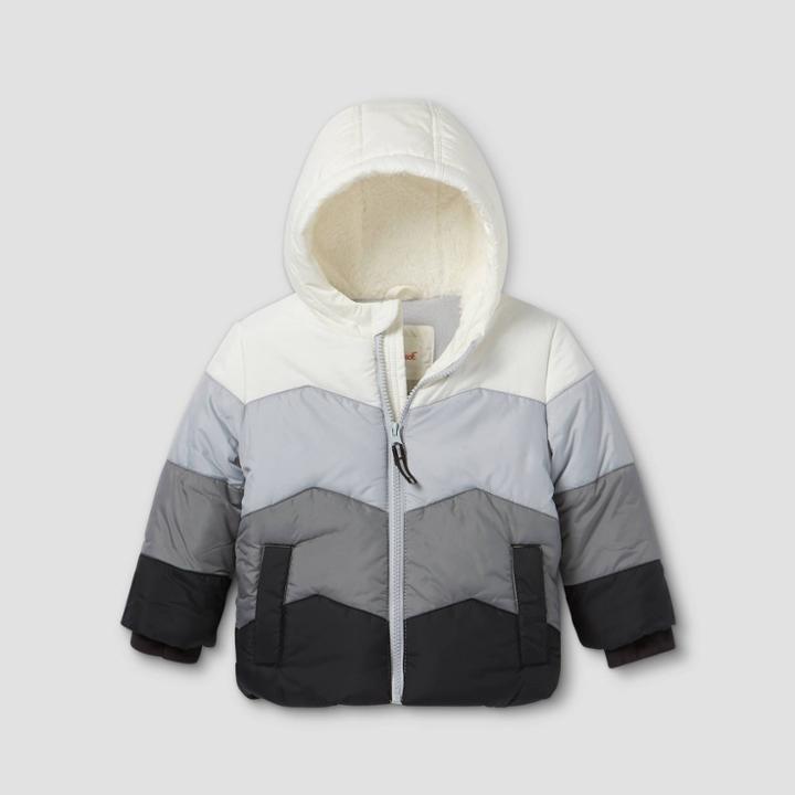 Toddler Colorblock Puffer Jacket - Cat & Jack White/gray