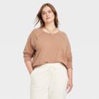 Women's Plus Size Long Sleeve T-shirt - Universal Thread Brown