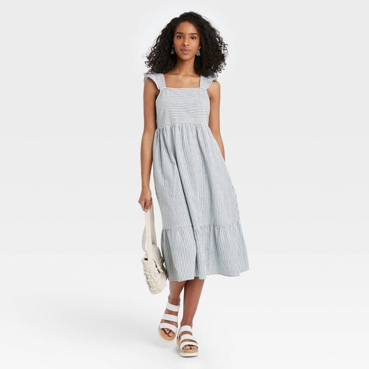 Women's Striped Ruffle Sleeveless Dress - Universal Thread Blue