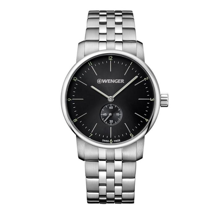 Men's Wenger Urban Classic Sub-seconds - Swiss Made - Black Dial Stainless Steel Bracelet - Silver,