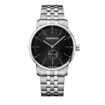 Men's Wenger Urban Classic Sub-seconds - Swiss Made - Black Dial Stainless Steel Bracelet - Silver,