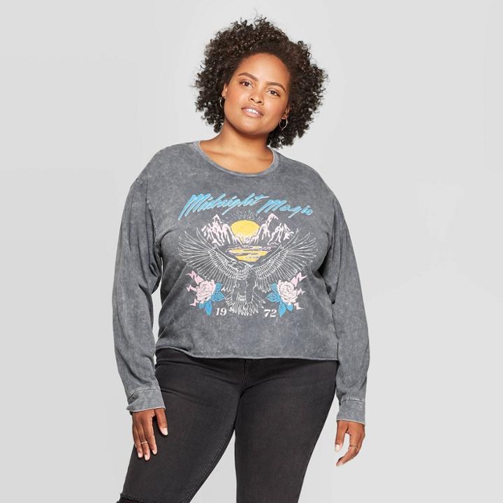 Grayson Threads Women's Midnight Magic Long Sleeve Plus Size Cropped T-shirt (juniors') - Gray 2x, Women's,