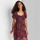 Women's Puff Short Sleeve Smocked Dress - Wild Fable Red Floral