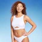 Women's High Neck Cut Out Pucker Textured Bikini Top - Shade & Shore White