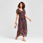 Women's Floral Print Short Sleeve Tiered Maxi Sundress- A New Day Navy S,