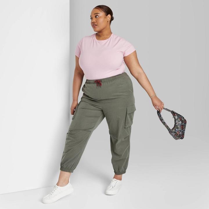 Women's Plus Size Short Sleeve Cropped T-shirt - Wild Fable Pink