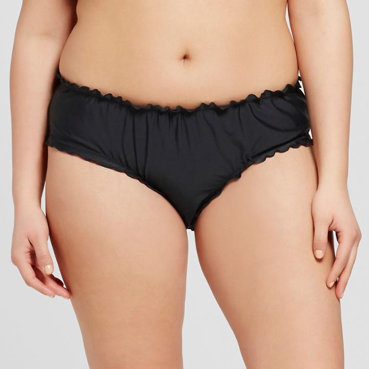 Women's Plus Size Ruffle Edge Hipster Bikini Bottom - Xhilaration Black