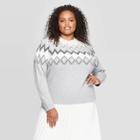 Women's Plus Size Long Sleeve Turtleneck Fairisle Pullover Sweater - Ava & Viv Gray 2x, Women's,