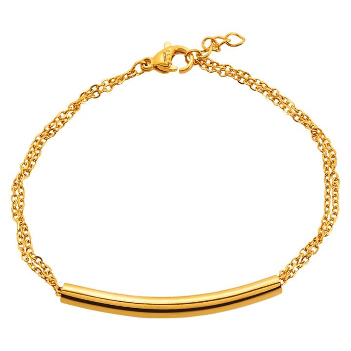 Women's Elya Cylinder Bar Double Cable Chain Bracelet - Gold -