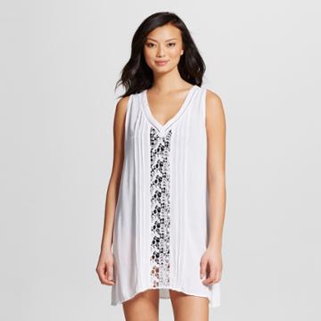 Mango Reef Women's Crochet Front Sleeveless Cover Up Dress - White -