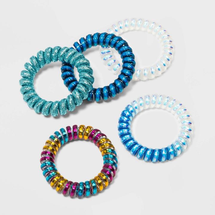 Girls' 5pk Phone Cord Hair Ties - Cat & Jack Blue