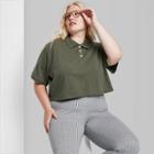 Women's Plus Size Short Sleeve Boxy Cropped Polo T-shirt - Wild Fable Olive Green