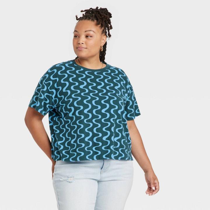 Women's Plus Size Short Sleeve Jersey Boxy T-shirt - Ava & Viv Green