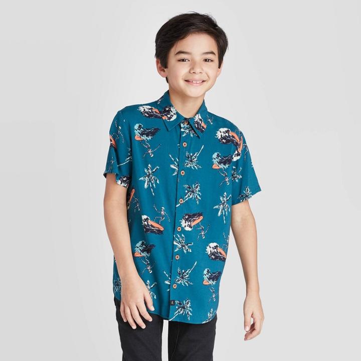 Petiteboys' Tropical Print Short Sleeve Button-down Shirt - Art Class Blue