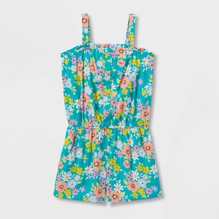Girls' Sleeveless Printed Romper - Cat & Jack Dark Mint