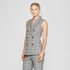 Women's Plaid Sleeveless Suit Vest - Who What Wear Blue/cream L,