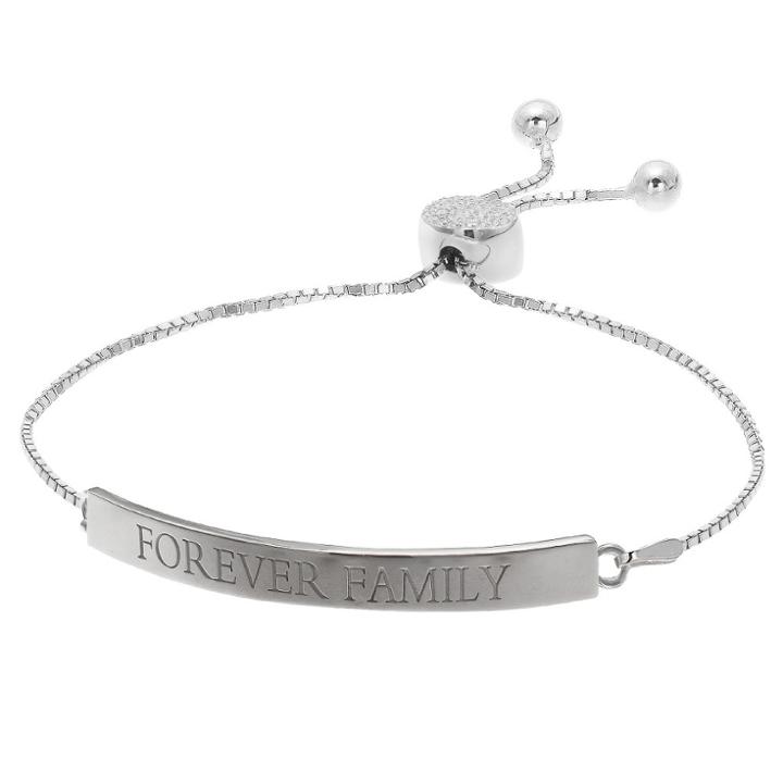 Distributed By Target Adjustable Bracelet With Clear Cz And Forever Family Bar In Silver Plate - Clear/gray