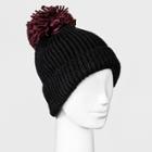 Women's Knit Beanie With Pom - Wild Fable Black