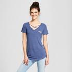 Women's West Coast Short Sleeve Cross Front Drapey Graphic T-shirt - Awake Navy