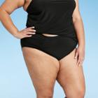 Women's Plus Size Shirred Side Swim Bikini Briefs - Aqua Green Black