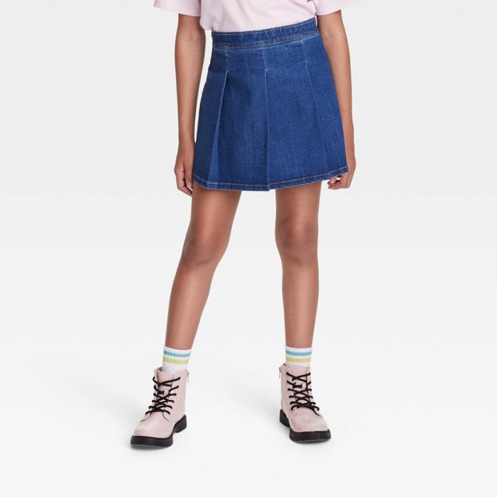 Girls' Pleated Denim Skirt - Art Class Medium Wash Xs,