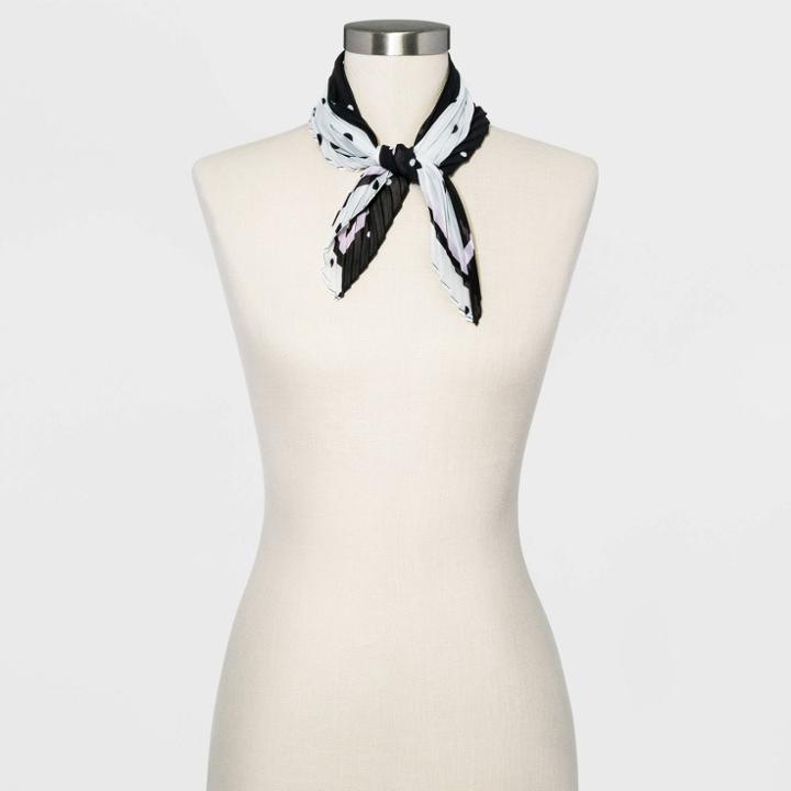 Women's Pleated Polka Dot Chiffon Neckerchief - A New Day Black