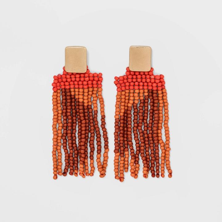 Thread Seed Bead Long Linear Earrings - Universal Thread Red