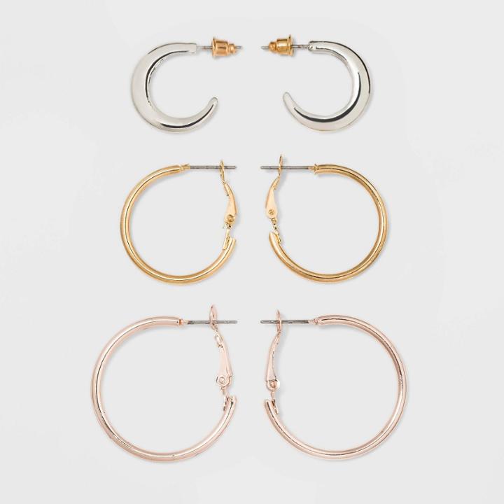Target Smooth Hoop Earring Set 3ct - Wild Fable, Women's,