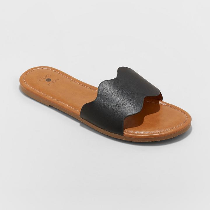 Women's Kate Scalloped Wide Width Slide Sandals - Shade & Shore Black 11w,