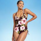 Women's Side-cinch Classic One Piece Swimsuit - Kona Sol Burgundy Floral Print